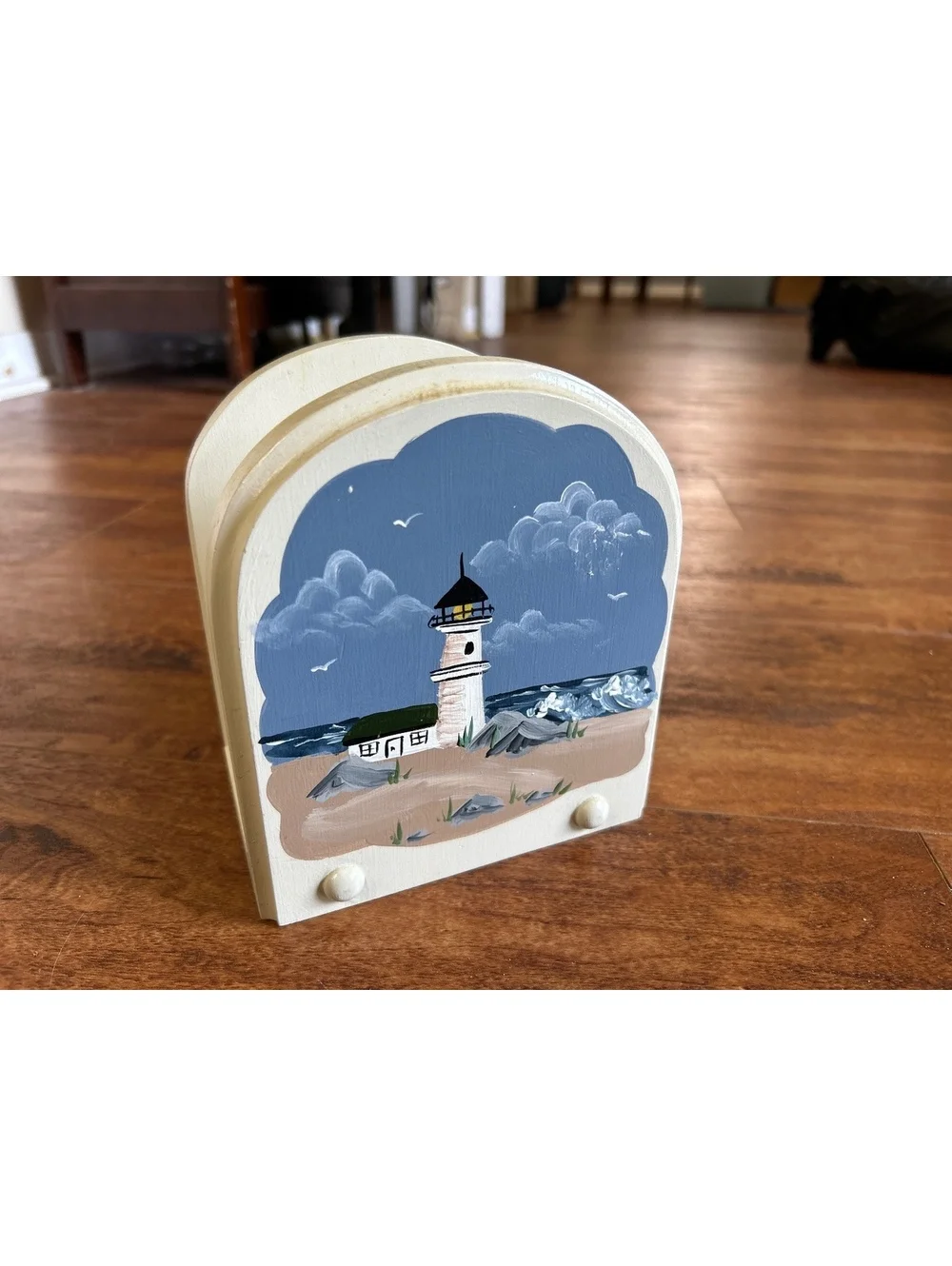 Hand-Painted Lighthouse Wooden Napkin Holder